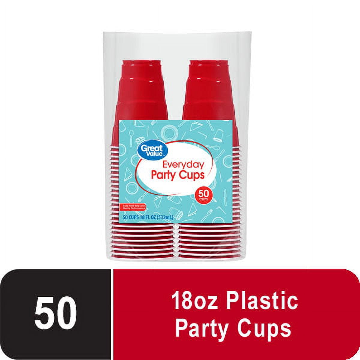 (2 pack) Great Value Red Disposable Plastic Party Cups, 18 oz, 50 Count
