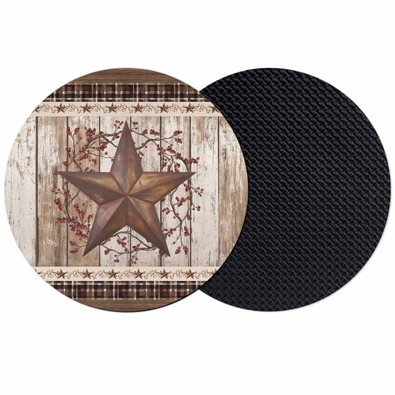 Texas Star Vintage Coasters Set of 2, Absorbent Coasters for Drinks, Brown Retro Art Red Berry Wooden Coaster for Desk Coffee Table Protection, Home Decor House Warming Gifts 4"