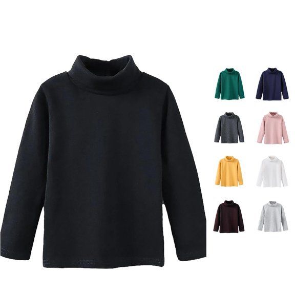 Krdevn Kids Turtleneck Long Sleeve T‑Shirt, Cotton Warm Layering Base Top for Boys Girls,Black,5-6 Years