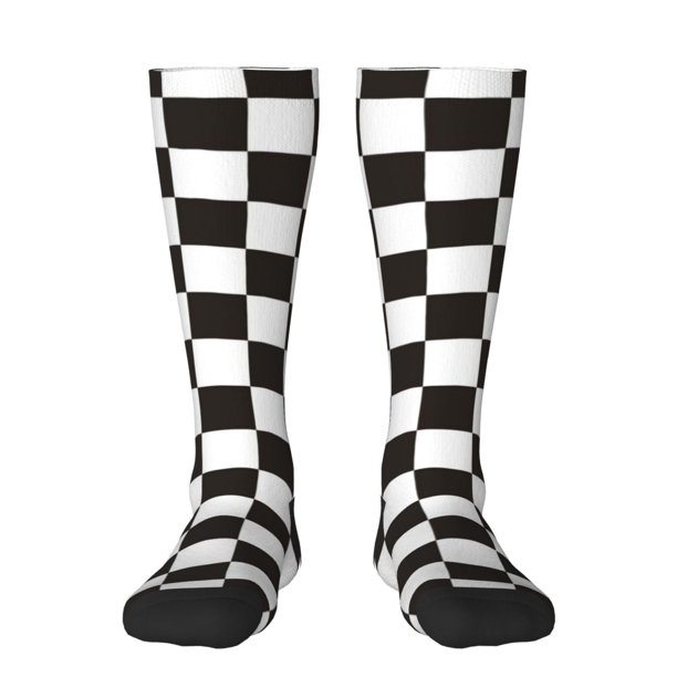 Fotbe Black and White Checkerboard Calcetas Divertidas Estampadas para Hombre y Mujer, Calcetas de Algodón hasta la Rodilla para Caminar, Correr, Enfermería y Embarazo