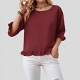 thumbnail image 2 of Godom Crewneck Shirts Women 3/4 Sleeve Casual Loose T-Shirts Summer Solid Tunic Tops Tees, 2 of 7