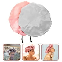 Supvox Satin Shower Cap Adjustable Sleeping Bonnets Grey 2Pcs