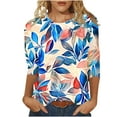 thumbnail image 2 of Viluyesy 3/4 Sleeves T-Shirt Women Round Neck Shirt Tops Relaxed Loose Blouse Multicolor Size 2XL, 2 of 5