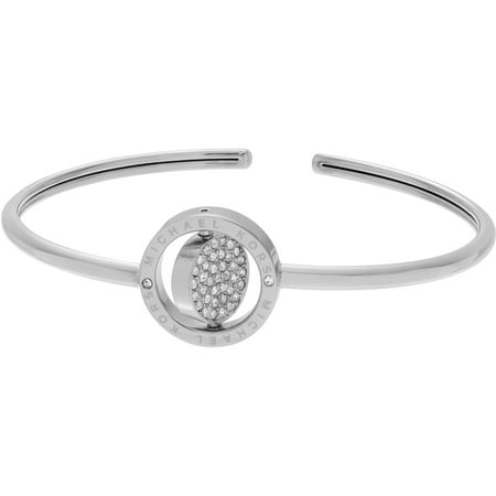 Michael Kors Women's Crystal Stainless Steel Flip Logo Disc Cuff Fashion Bracelet, 5