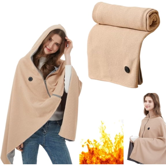 Heated Shawl Wrap,Portable Electric Heated Shawl,Fast Heating USB Blanket Shawl with 3 Heating Levels, Soft Zipper Hooded Blanket Shawls for Women Men,Home Outdoor Office Use Gifts (No power bank)