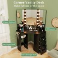 thumbnail image 2 of Corner Vanity Desk with Mirror and Lights, Makeup Vanity Table with 5 Drawers, Storage Shelves, Charging Station, Compact Vanity Dressing Table for Small Space，Black, 2 of 6
