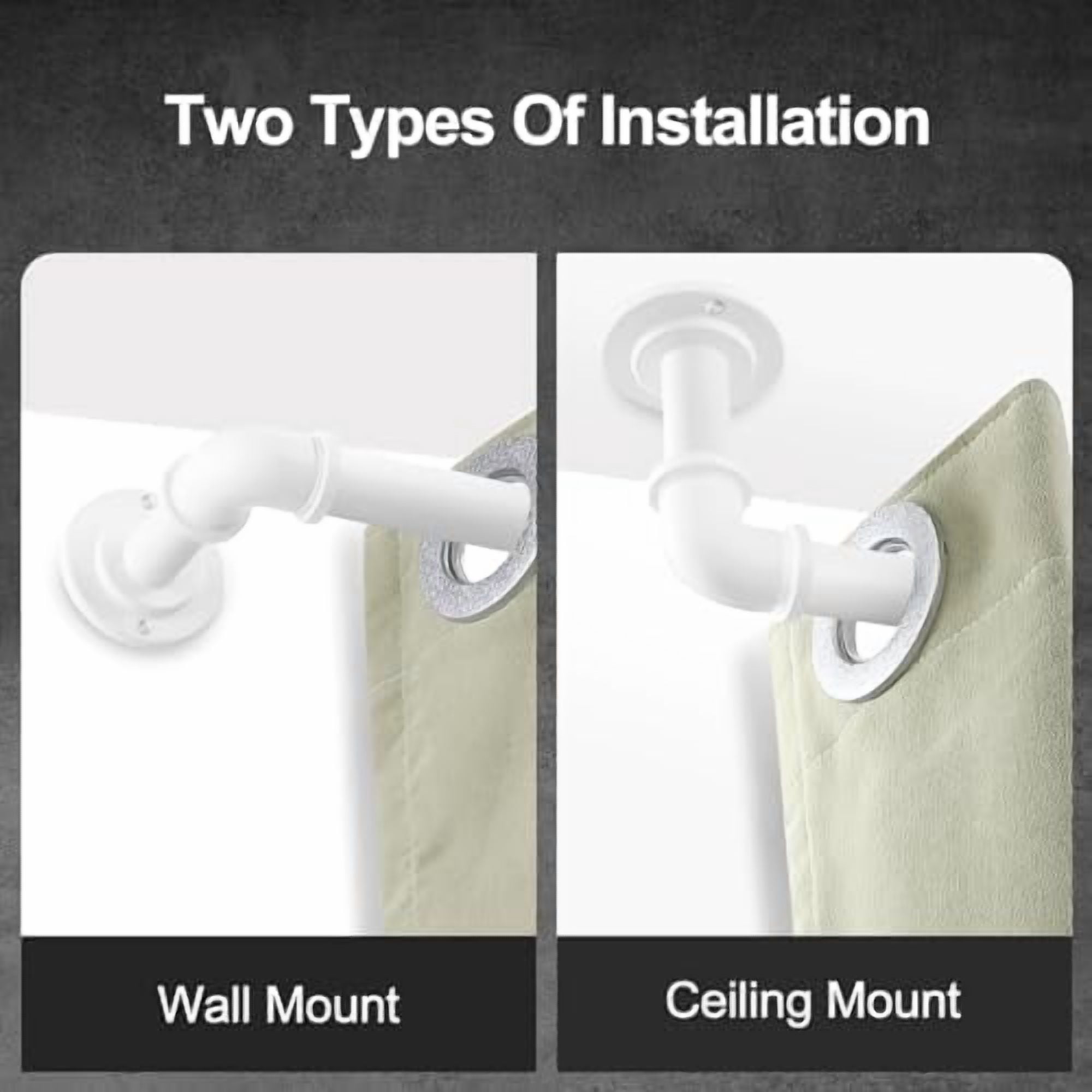 2 Pack White Industrial Curtain Rods for Windows 28 to 48 Inch(2.3 to 4 Feet), 1 Inch Diameter Blackout Wrap Around Adjustable Heavy Duty Window Drapery Rods, Indoor and Outdoor