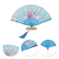 thumbnail image 3 of Unique Bargains 1 Pc Hot Stamped Floral with Tassel Folding Fan for Masquerade Sky Blue Silk Fabric, 3 of 5