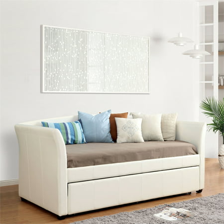 America Allisa Faux Leather Daybed, White Leather Trundle Daybed