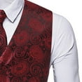 thumbnail image 5 of Oplxuo Paisley Vest and Tie Sets for Men Formal Floral Jacquard Suit Vests Ties Pocket Square 3PCS Tuxedo Waistcoat, 5 of 7