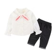 thumbnail image 2 of ZHOGXU Toddler Girls Outfit Long Sleeve Bunny Ear Design Blouse And Rolled Hem Jeans Stylish Two Piece Comfortable Sets For Casual Daily Wear,Black,2-3 Years, 2 of 9