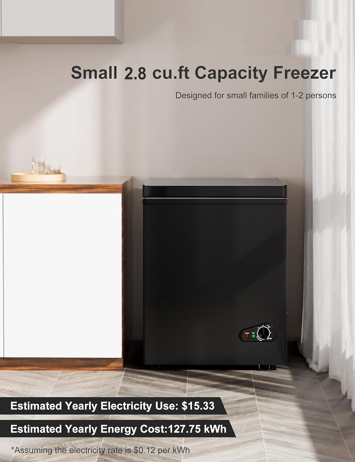 Kcpolre 2.8 Cu.Ft Mini Chest Freezer - 7 Modes Temperature Control, Compact Deep Freezer with Top Open Door, Removable Storage Basket - Black