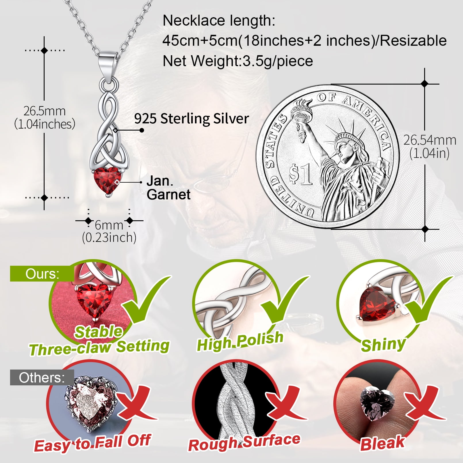 FaithHeart January Birthstone Heart Necklace for Women Celtic Knot Pendant Necklace 925 Sterling Silver Girlfriend Christmas Birthday Jewelry Gift