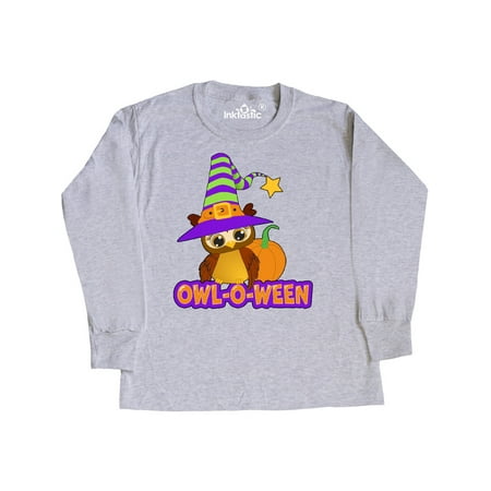 

Inktastic Owl-o-Ween- Cute Halloween Owl in Witch Hat with Pumpkin Youth Long Sleeve T-Shirt