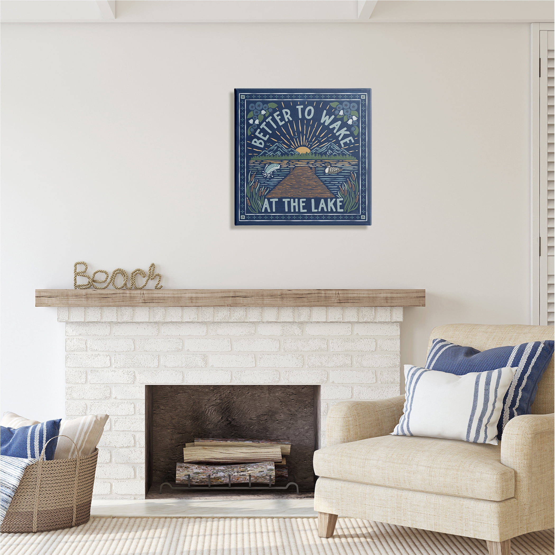 Stupell Industries Blue Wake at Lake Phrase Nature Painting Gallery Wrapped Canvas Print Wall Art, 24 x 24