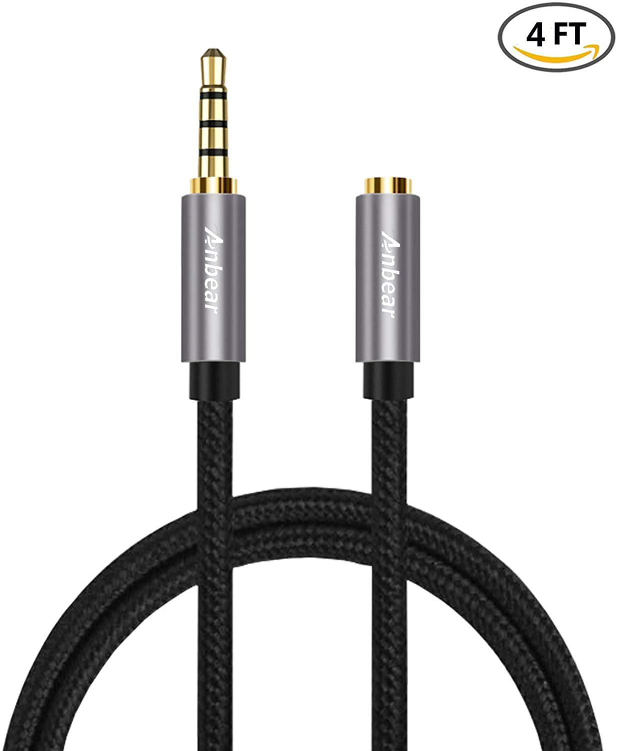 Anbear Gold Plated 3.5mm Stereo Audio Cable Male to Female Nylon Braided Audio Cord Extension Cable Compatible with iPad,Smartphones,Tablets,Media Players Hi-Fi Sound Headphone Extension Cable 4FT 
