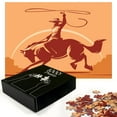 thumbnail image 3 of Ambesonne Rodeo Jigsaw Puzzle, Cowboy Tie-Down Bull, Heirloom-Quality Fun Activity for Family Durable Cardboard, 1000 pcs, Dark Orange and Burgundy, 3 of 6