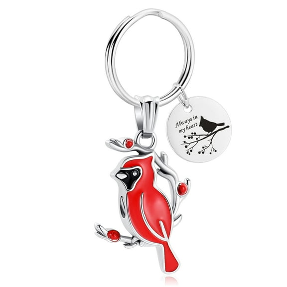 Always in my heart - Stainless Steel Cardinal Locket Urn Pendant Memory Keychain for Cremation Ashes Keyring Memorial Jewelry