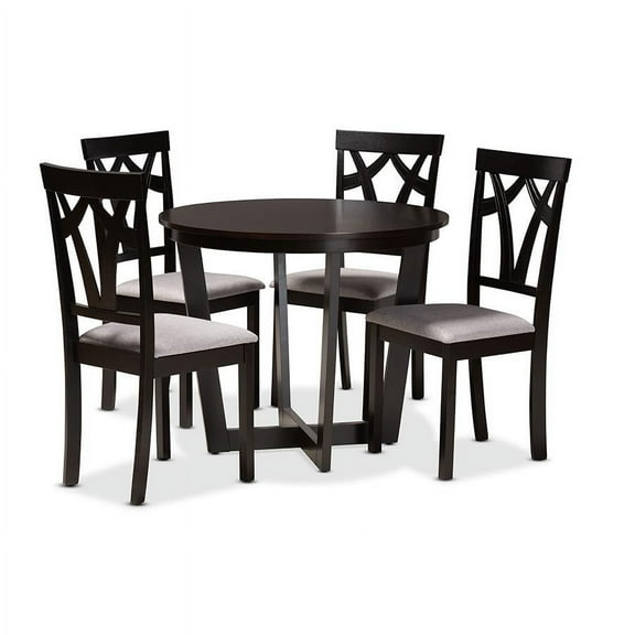 Baxton Studio Grey Fabric Upholstered and Dark Brown Finished Wood 5-Piece Dining Set