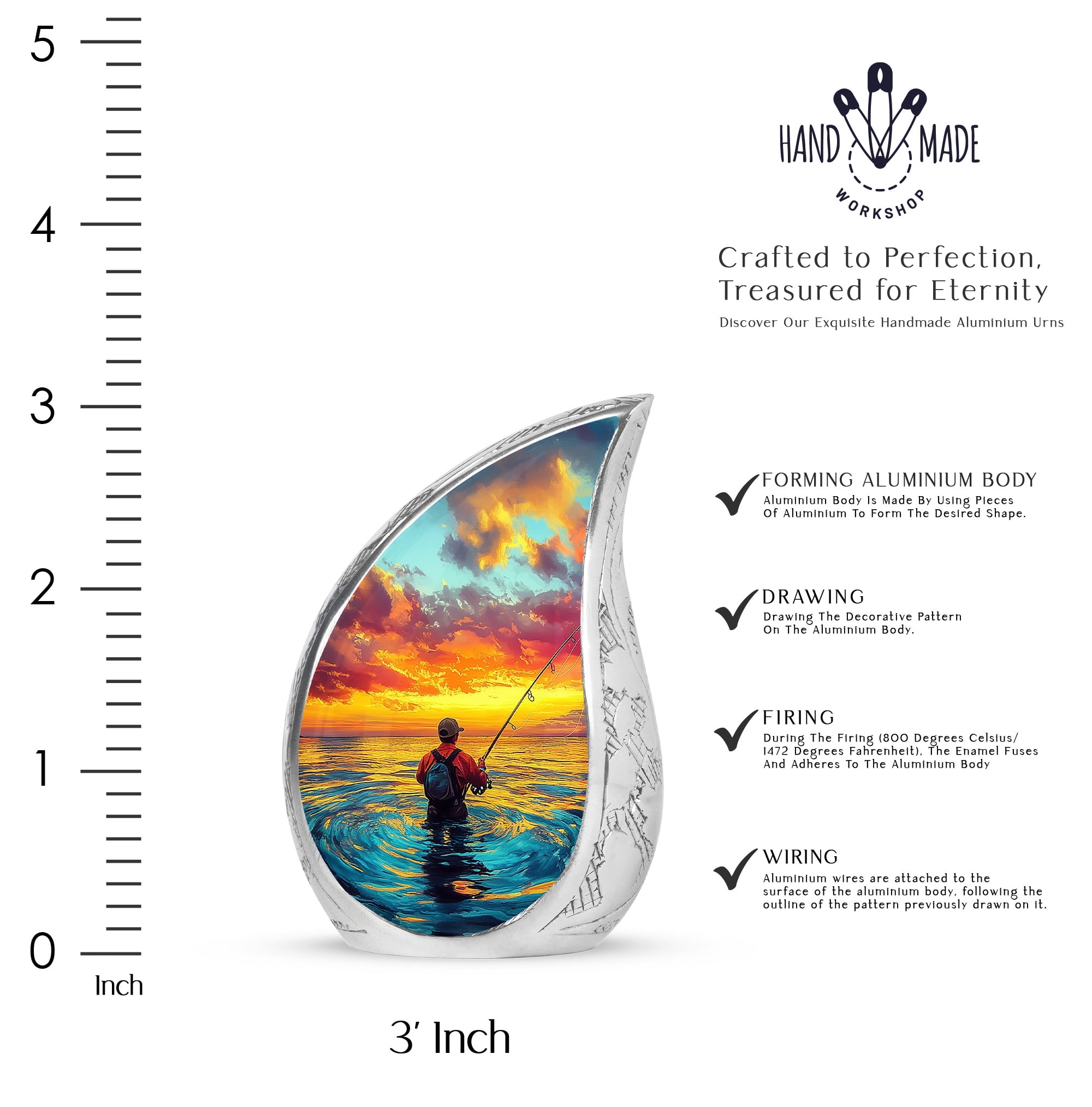 SABURIAL Fishing Urn - Small Funeral Urn - 3 Inch - Pack of 4 - Unique Urns for Human Ashes - Human Remains for Mom & Dad - Decorative Urns for Men & Women