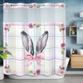 thumbnail image 6 of Rabbits Ears No Hooks Shower Curtain with Snap-in Liner Pink Bow Daisy Green Leaf Spring Animal Color Plaid Shower Curtains for Bathroom, Waterproof, Easy Install, Washable 72"x78", 6 of 9