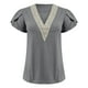 thumbnail image 4 of Camiseta de mujer con cuello en V y encaje hueco - Manga corta, corte holgado, color liso - Camiseta informal de verano, 4 of 4