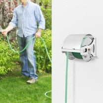 ToppiJoy Garden Wall Mounted Hose Reel, Stainless Steel Outdoor Heavy-Duty Water Hose Holder Winder with Crank, Holds 164ft of 1/2-Inch Hose