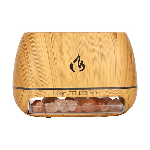 Wosthever Difusor de aceite esencial para el hogar, piedra de sal de grano de madera, llamas simuladas, Aroma persistente Aromaterapia y Aceites Esenciales Veta de madera clara