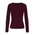 thumbnail image 4 of Arlun,Womens Plain Wrap Stretchy Tight T Shirts Sexy Deep V-Neck Long Sleeve Solid Color Simple Tops Women's Ruched Slim Fit Fall Thin Tshirts Dark Red XL, 4 of 4