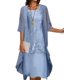 thumbnail image 4 of Vestido midi floral fluido con chaqueta, conjunto de 2 piezas, manga 3/4, vestido de gasa para invitados de boda, cóctel de verano Plus, 4 of 5