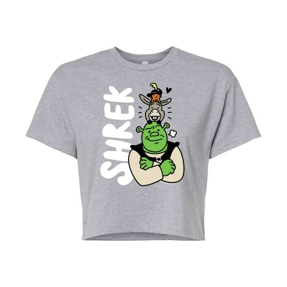 Shrek - Shrek Stacked Characters - Juniors Cropped Cotton Blend T-Shirt