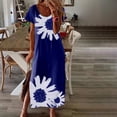 thumbnail image 1 of SMihono Robe d'Été Bohème pour Femmes Grande Taille Mode Confortable Décontractée Col Rond Manches Courtes Imprimée Fendue, 1 of 8