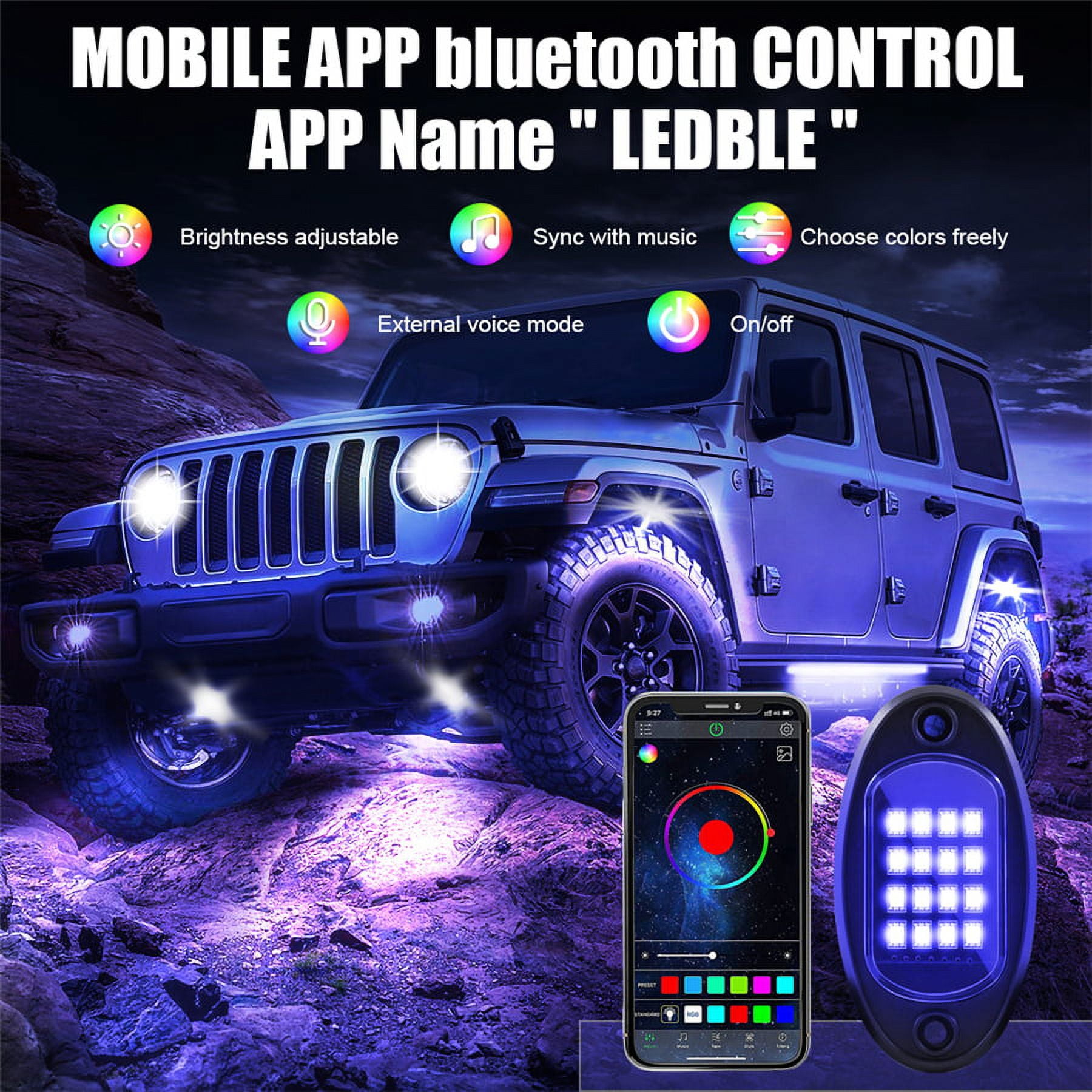 LED Rock Lights Kit 8x For Offroad Truck Underbody Neon Music BT APP Control RGB