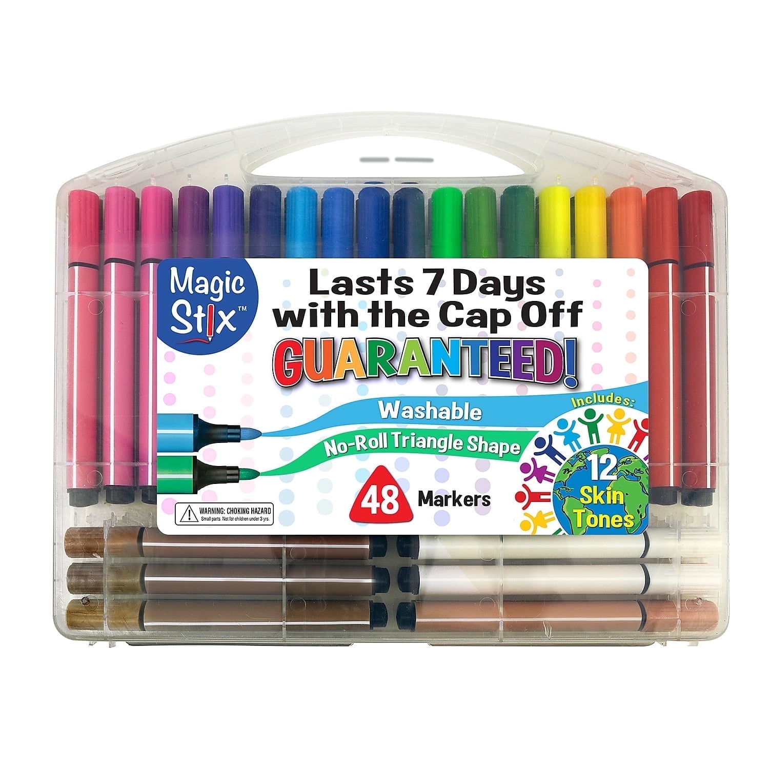 The Pencil Grip Magic Tri Stix, Non-Toxic and Washable Markers for All Ages, 48 Assorted Markers with Skin Tones