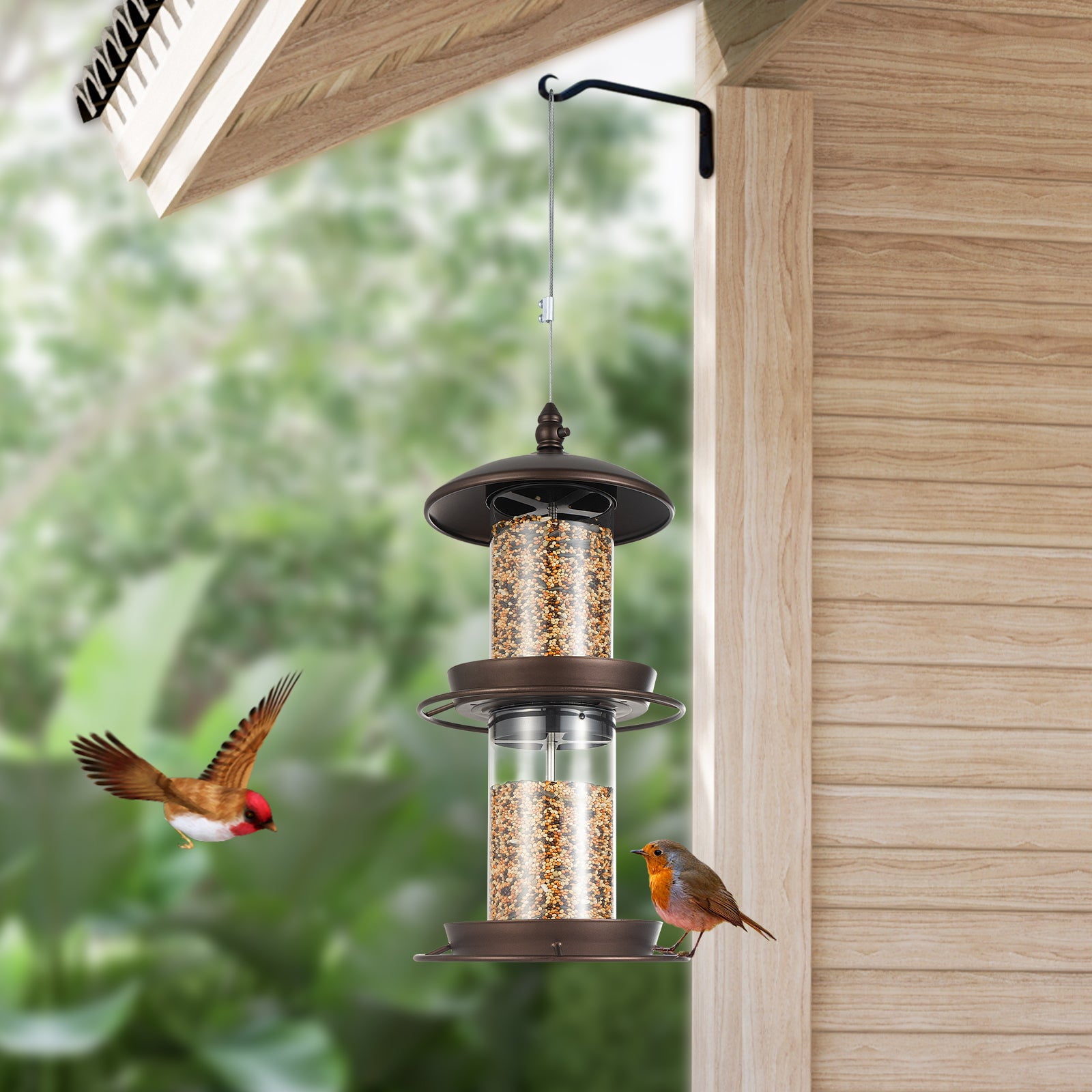 2-Tier Bird Feeder with Sure-Lock Cap and Hanging Hook, Wild Bird Feeders - 4.5 lb Seed Capacity