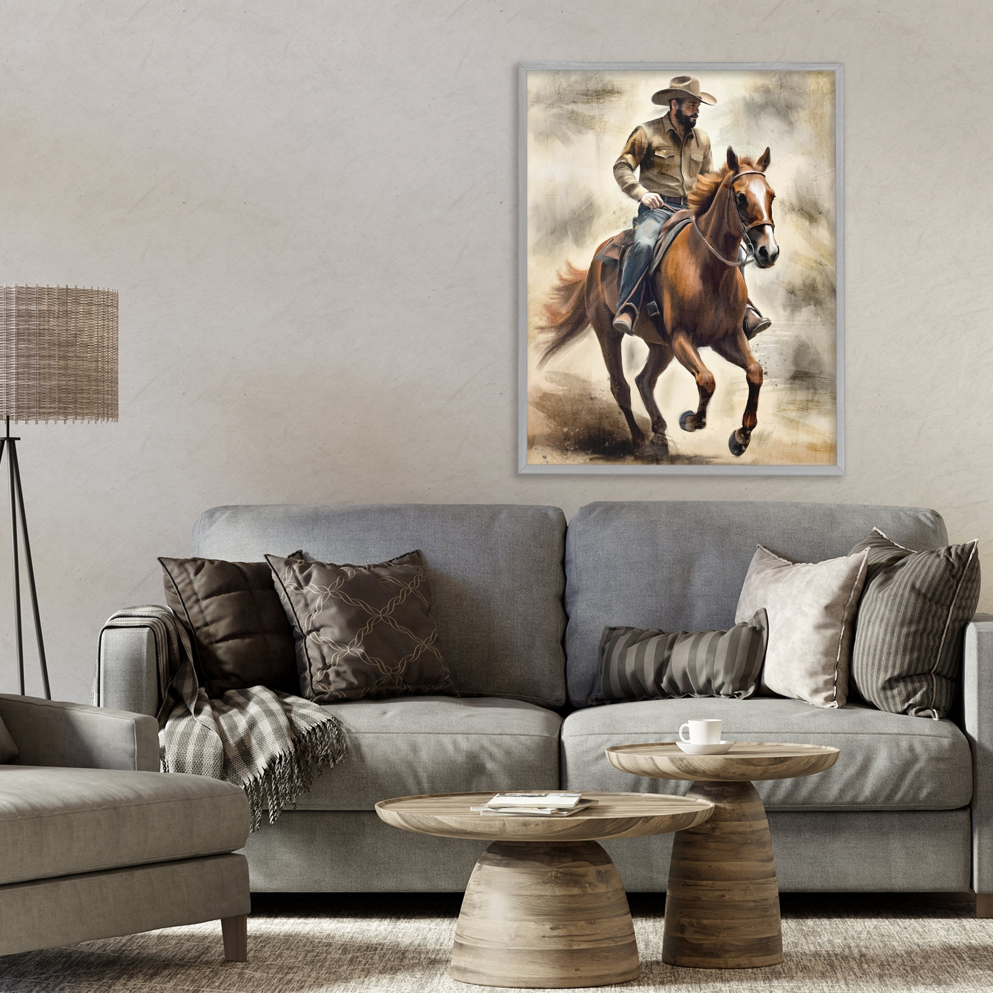 Stupell Industries Gallop Horse & Cowboy Gray Framed Giclee Art, design by Kim Allen