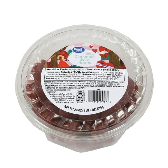 Great Value Valentine Cinnamon Jelly Heart Tub - Gummy Candy, 24 oz