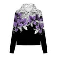 thumbnail image 4 of Zedker Fashionable Prints Casual Crewneck Long Sleeve Flannel Sweatshirt for Women, Comfy Fall Winter Loose Drop Shoulder Tops,Purple,L, 4 of 5