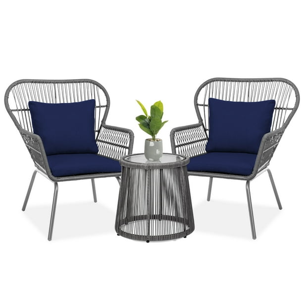 Best Choice Products 3Piece Patio Conversation Bistro Set, Outdoor Wicker w/ 2 Chairs, Cushions