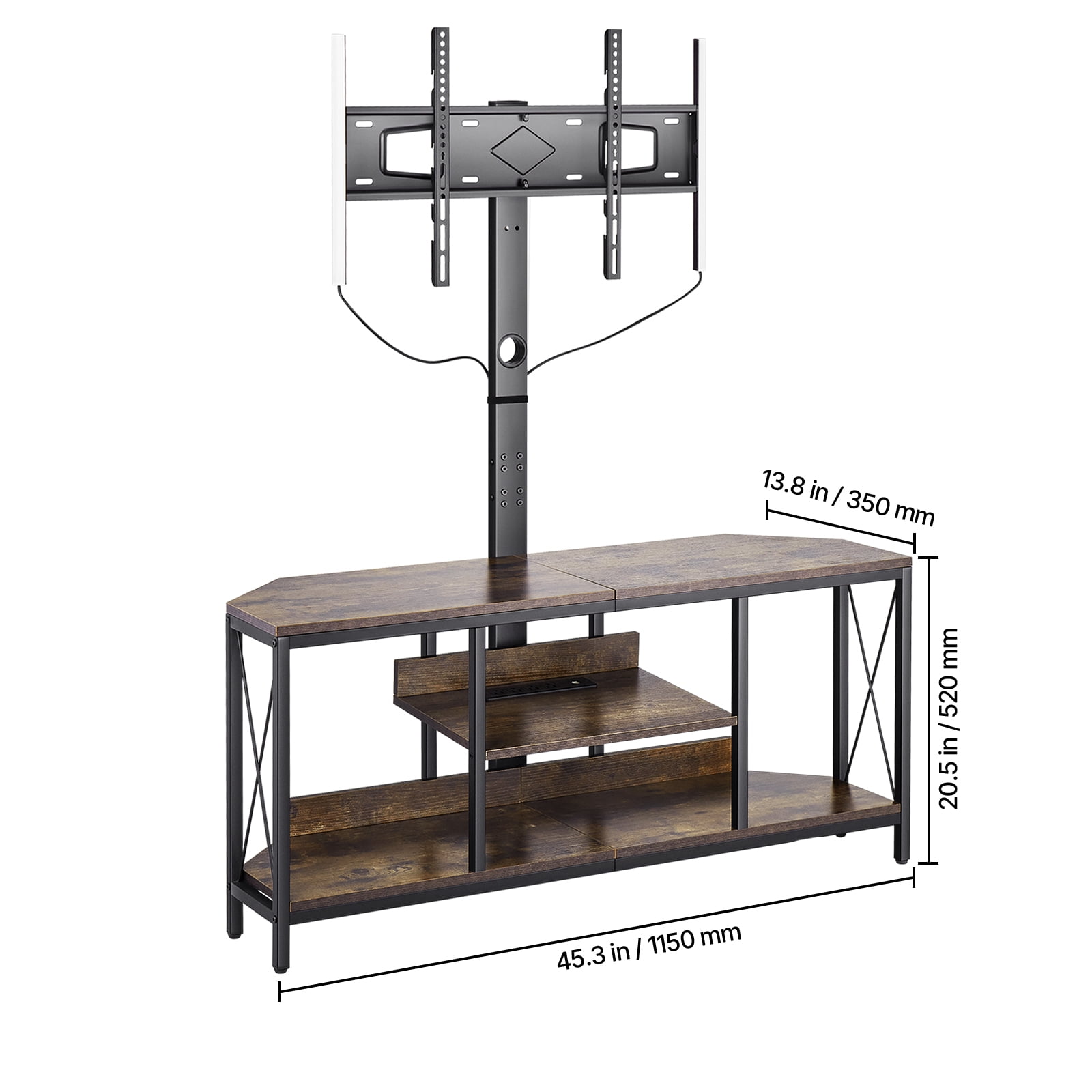 KFFKFF 45" Television Stand Suits 75", TV Console with Power Outlet and LED Lighting, Swivel TV Mount with 3-Level Height, Ideal for Bedrooms and Living Rooms