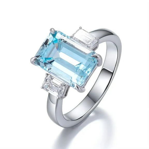 Octagon-Cut Lab-Created Aquamarine & Moissanite Solitaire Engagement Ring in 925 Sterling Silver – Elegant and Timeless Jewelry for Women
