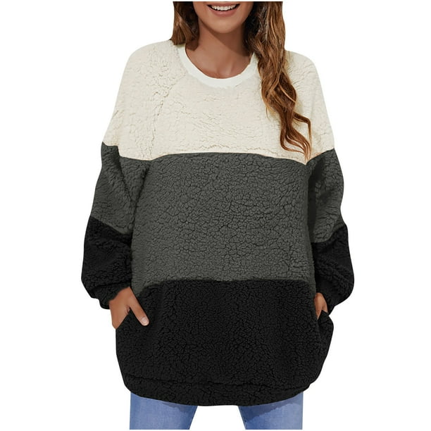 Suéter de felpa gruesa gruesa contrastante suelta informal de moda para mujer Fridja fksj741