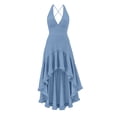 thumbnail image 6 of Women's Sleeveless Halter Neck Tencel Linen Dress Vintage Boho Lace Trim Irregular Ruffle Hem Beach Midi Dress Light Blue M(M), 6 of 8