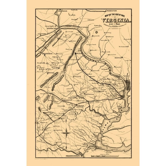 Historical Civil War Map - Virginia Theatre - Duncan 1862 - Vintage Wall Art
