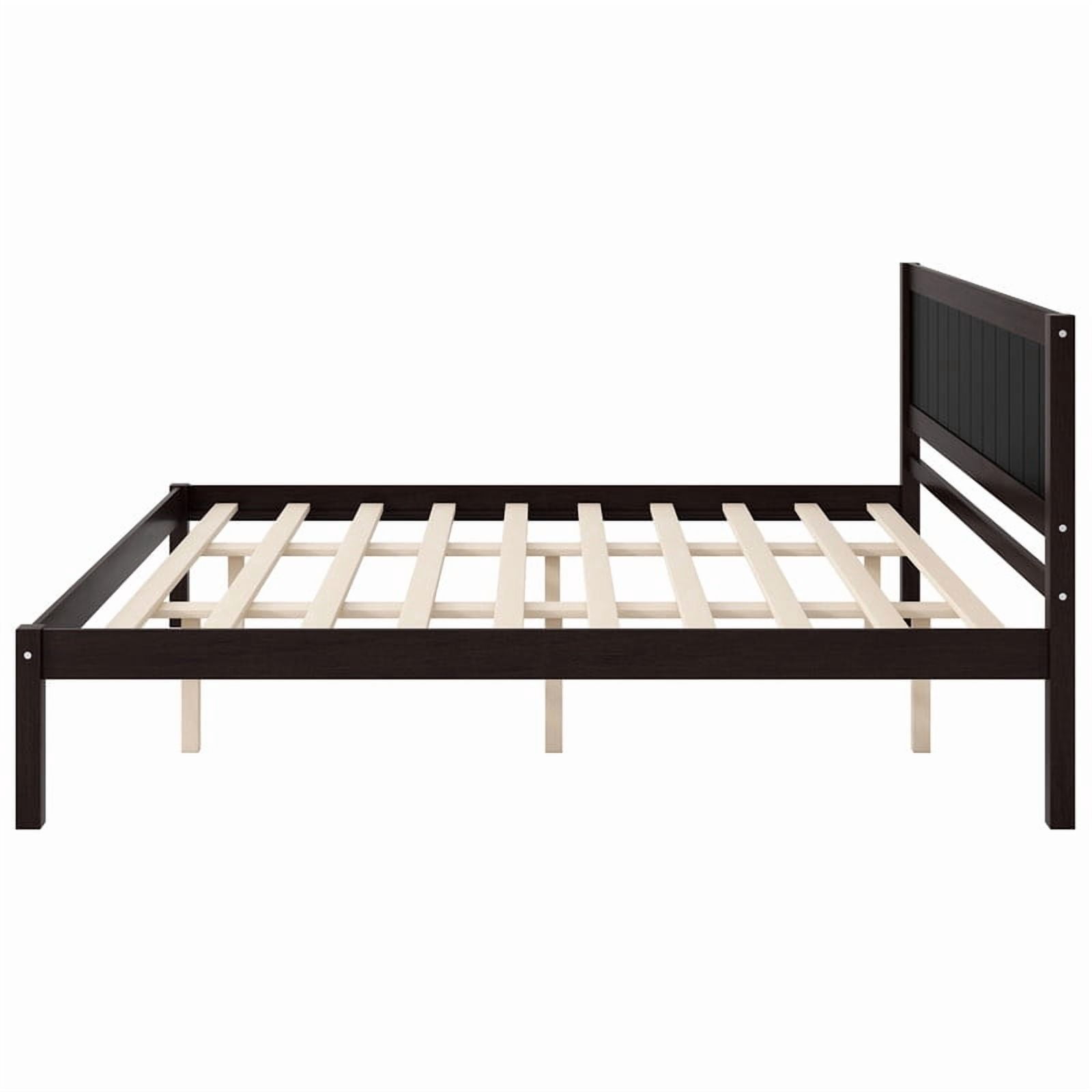 No Box Spring Needed King Size Wooden Bed, Minimalist Style Platform Bed Frame with Headboard & Slats Support