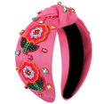 thumbnail image 1 of Mokkia Diadema de verano para mujer, color rosa, con cuentas, flores, hojas de palma, sandía, fruta, nudo superior, accesorios para el cabello bohemio (flor A), 1 of 5