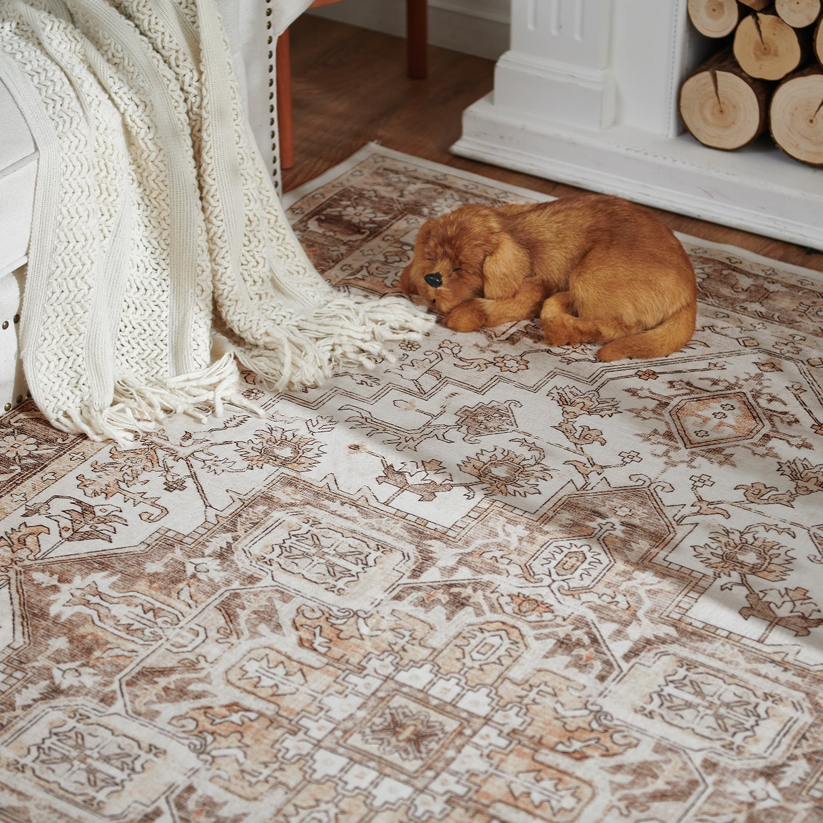 RUGKING Area Rugs for Living Room 8x10,Traditional Boho Vintage Medallion Look Home Mat, Non Slip Washable Carpet, Taupe