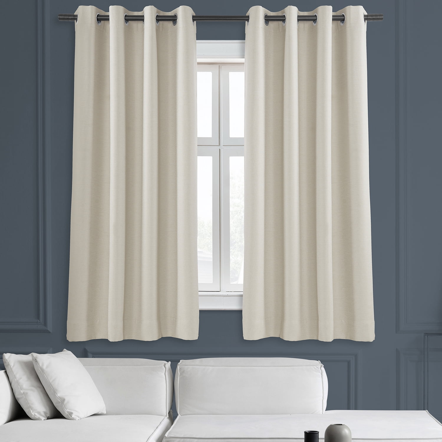 Half Price Drapes Oat Cream Grommet Bellino Textured Faux Linen Room Darkening Curtains For Bedroom & Living Room Curtains(1 Panel), Grommet Curtains 63 Inches Long, 50W X 63L