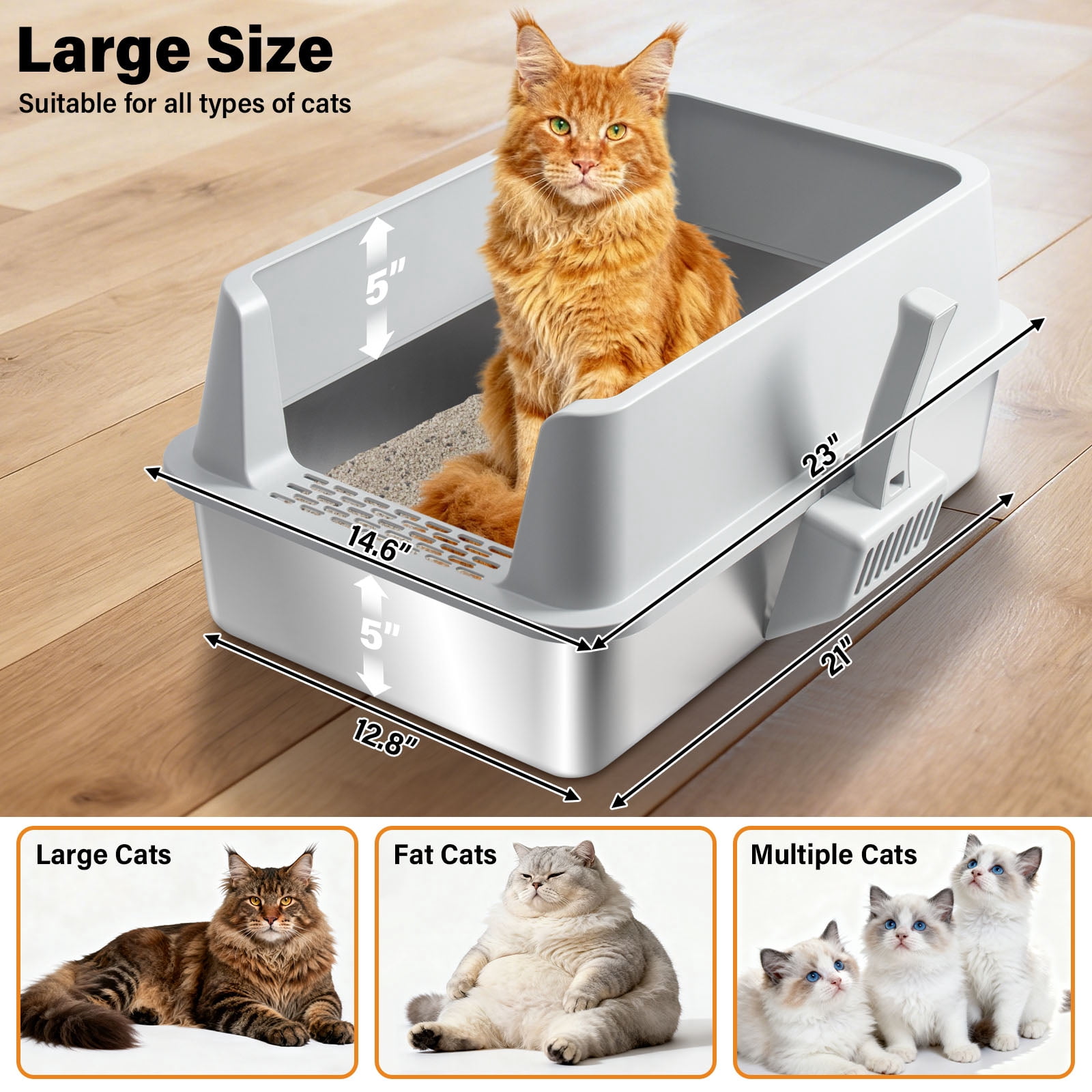 NYUTU Stainless Steel Litter Box with Lid - Metal Cat Litter Box Cat Litterbox  Pet Toilet Supplies for Cat,No Stick Easy Clean-No Smell