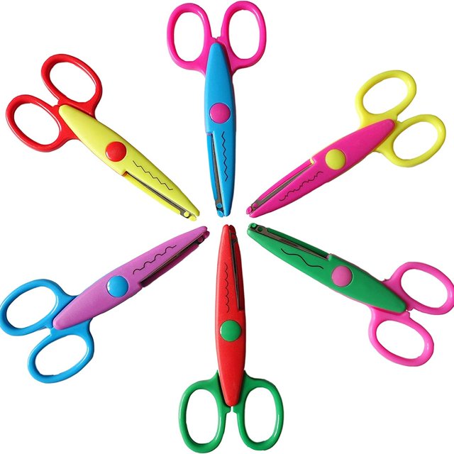 6-Piece Scissors Set: Craft Supplies for Teachers, Scrapbooking, Photo Albums, Children & Art - Different Patterns for Home & Office Use